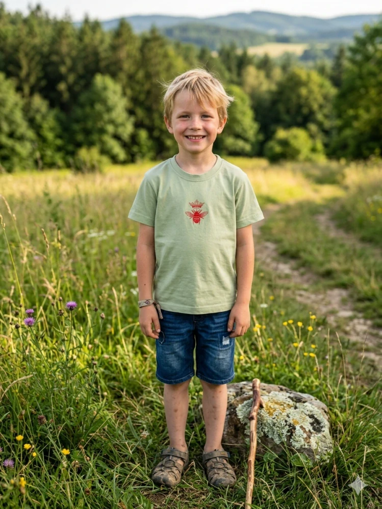 Tričko s autorskou výšivkou - Včela s korunkou